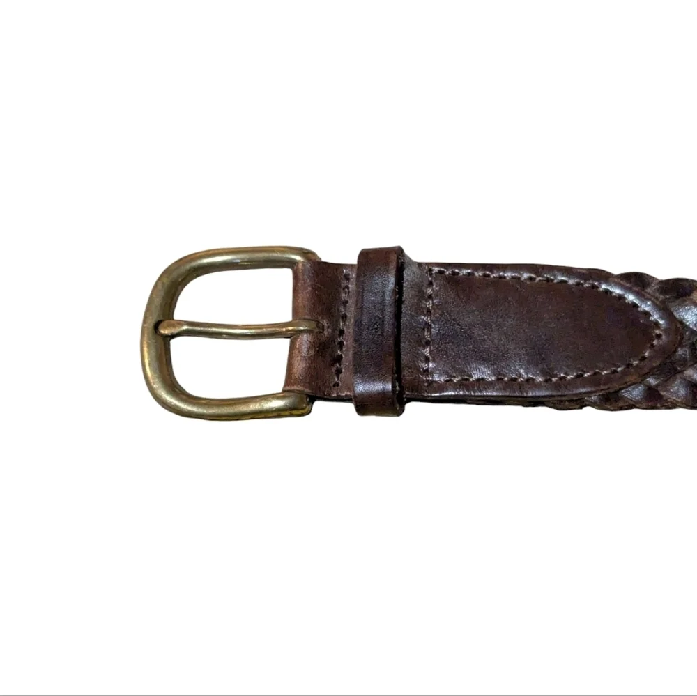 Brown Leather Gold Brass Hardware Braided Belt 34